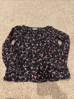 Old Navy Black Floral Peasant Blouse with Pink and Light Blue Accents